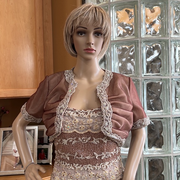 Magnificent YSA Makino Custom Made Evening Gown and Bolero Jacket Sz 6 - Picture 2 of 16